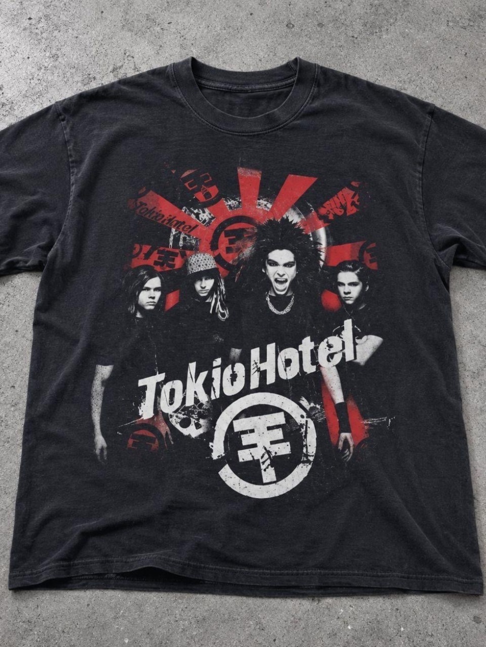 Gildan Black Tokio Hotel Graphic Tee with Red & White Print